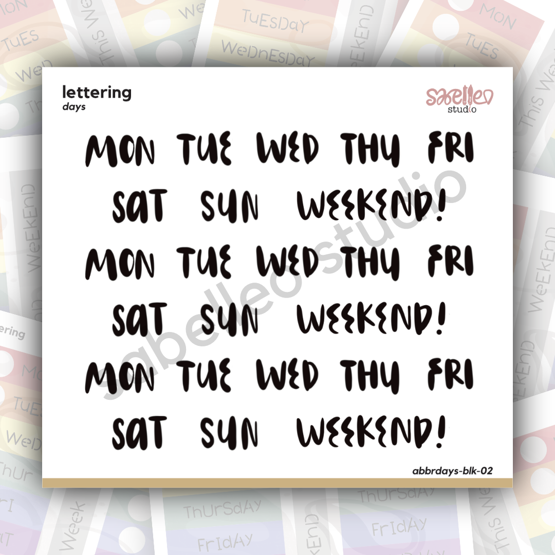 WASHI LETTERING | Days (Black)